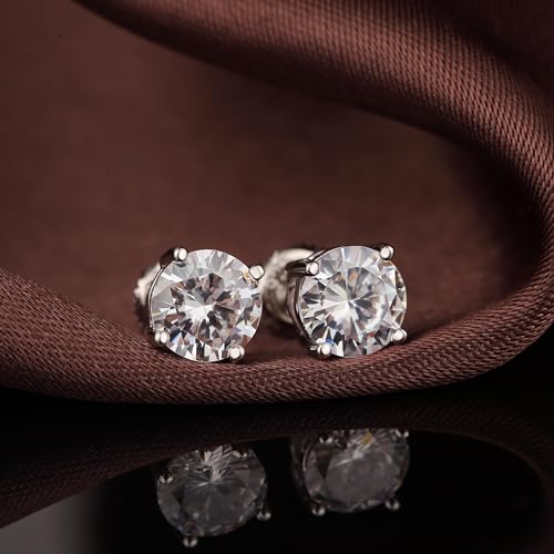 Jiamiaoi Stud Earrings Screw Back Sterling Silver Cubic Zirconia Stud Earrings Set 4 Millimeters-8 Millimeters Nickle Free Hypoallergenic Earring Studs - color: F-Round Zircon, size: 5mm