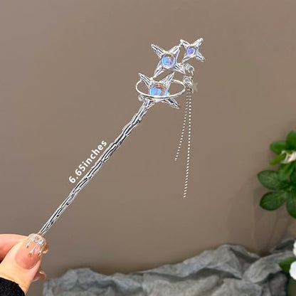 2 Pcs Hair sticks for buns,French hair pins for women,Buns and Updos with No Hair Damage,Metal Starry sky French Pin Great Hold,Suitable for fine & thick hair US303