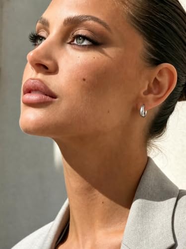 Bestyle Gold Huggies Earrings for Women Hypoallergenic 925 Sterling Silver Post Huggie Hoop Earrings Thick Lightweight Small Hoop Earrings 8/10/12/14mm - color: Silver, size: 10mm