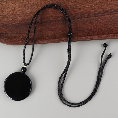 Anjiucc Natural Gemstone Tree of Life Black Obsidian/Golden Obsidian Pendant Necklace for Male and Female Necklace - color: Black obsidian 3