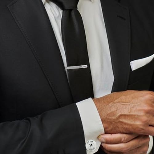 LADY & HOME Tie Clips for Men, Stainless Steel Tie Bars Gifts for Groom, Groomsmen, Father of Groom, Father of Bride, Brother of Bride - style: I:GROOM