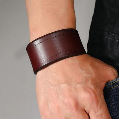 2PCS Retro Dark Brown Genuine Leather Handmade Blank Cuff Bracelet Bangle Wide Adjustable Wrap Wristband Cowhide Leather Cuff Arm Armor with Snap for Men Women Halloween Costume Party - color: 2pcs Brown