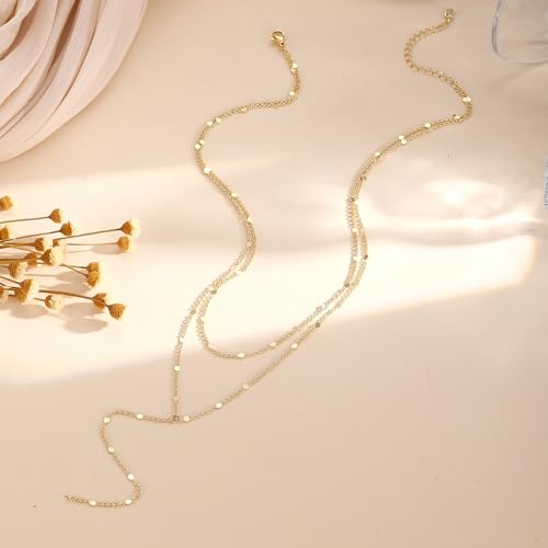 Gold/Silver Necklace for Women 14K Gold/Silver Plated Long CZ Necklaces Layered Lariat Chain Beach Choker Trendy Stuff Simple Cute Accessories Gifts Prom Formal Jewelry - color: GD