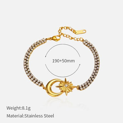 CTRLZTEAM 14K 18K Gold Plated Layered Bracelets for Women Stacked Bracelet | 14K 18K gold plated multi layer bracelets combine distinct chains with single clasp for instant pre-stacked style - style: Celestial Sun and Moon Double Row Zirconia
