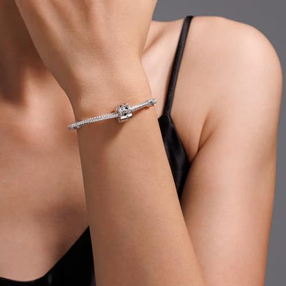 KEQ Clip Spacer Charm for Bracelet 925 Silver Pave Cubic Zirconia Clip Lock Stopper Bead Spacer For Women Bracelets Stopper Birthday Gifts European Openable Beads 2pcs - color: Dog Paw Print