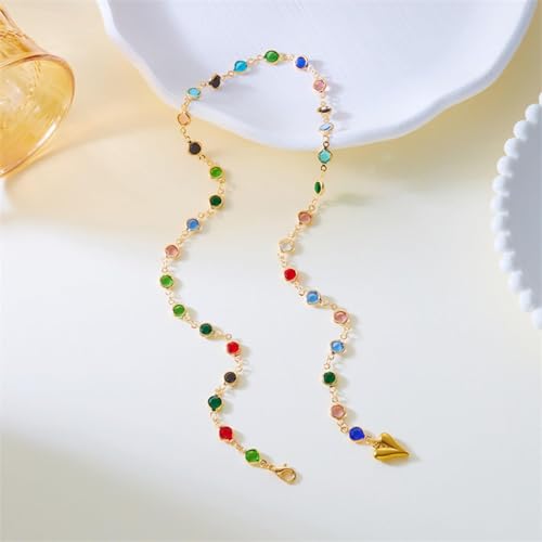 Long Heart Pendant Necklace Colorful Rhinestone Y Necklace Heart Lariat Jewelry Multicolor Party Outfit Accessory - color: A3:lariat necklace