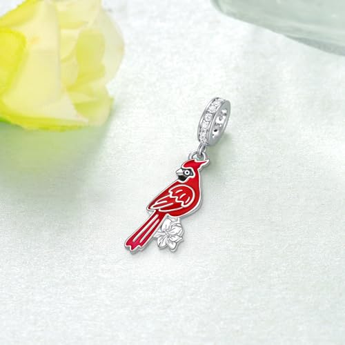 Cute Animals Charms 925 Sterling Silver Highland Cow/Dragon/Axolotl/Raccoon/Whale/Turtle/Cardinal/Hummingbird Charms for Bracelets for Women Cute Animal Charm Beads for Jewelry Making - style: Cardinal Charm