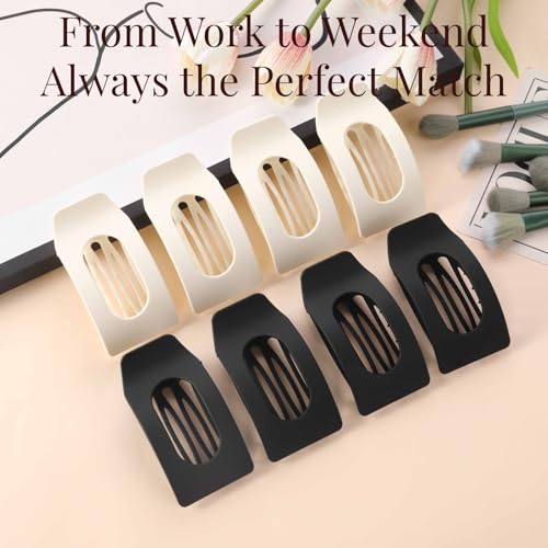 8 Pack Black White Flat Hair Clips for Women – Large Matte Rectangle No-Slip Claw Clips for Thick & Thin Hair, Strong Hold Square Hair Accessories - color: Black and White