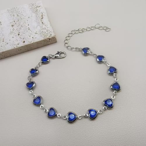 1pc Heart Shape Bracelet With Colorful Rhinestone Beads,Small And Fresh Style(No Box) Valentines,Mother's Day,Gift - color: Silver-Blue, size: One Size