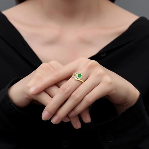 MRW Rings For Women Handmade Natura Green 925 Sterling Silver Gold Plated Zircon Ring Jewelry For Women - color: NATURAL JADE（Leaf Designs）