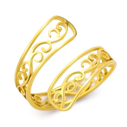 TEAMER Adjustable Filigree Flower Ring Stainless Steel Filigree Flower Ring Bohemian Jewelry Band Open Ring For Women - color: Gold