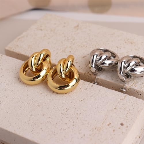 Jean Beau Chunky Gold Stud Earrings for Women Trendy Gold Plated Dangle Drop Prom Birthday Fashion Office Jewelry Gift - color: Knot