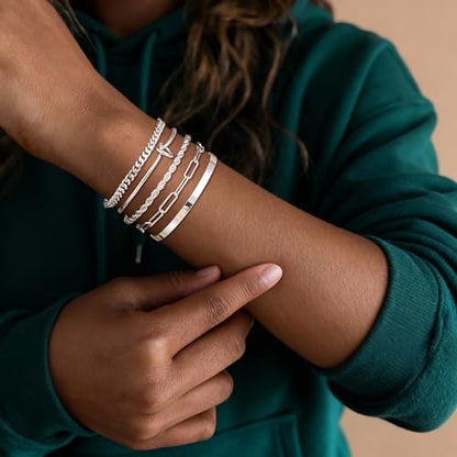 14K Gold Plated Stackable Bangle Bracelets Set for Women | Cuff Bracelet Stackable Bangles Bracelet for Women Trendy Fashion Accessories Tie Knot Cuban Rope Paperclip Beaded Bracelets - color: 5-layer F SL