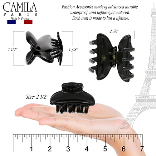 Camila Paris CP3550 French Small Hair Clips for Women, 2.5" Small Claw Clip Fashion Styling Mini Hair Clip Accessories for Women, Strong Hold No Slip Grip Cute Claw Clips, Made in France - color: Black 2.5"