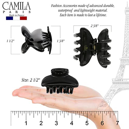 Camila Paris CP3550 French Small Hair Clips for Women, 2.5" Small Claw Clip Fashion Styling Mini Hair Clip Accessories for Women, Strong Hold No Slip Grip Cute Claw Clips, Made in France - color: Black 2.5"
