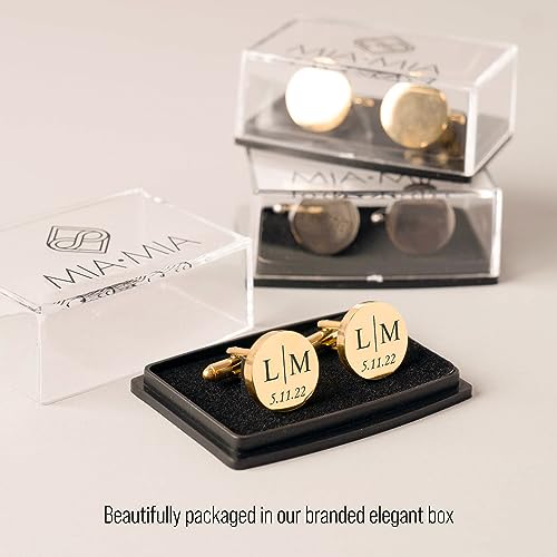 Custom engraved cufflinks for men, personalized wedding gift for groom, father of the bride & groom dad, best men, customized gold & silver cufflinks with dates, quotes or couples initials from bride - style: Initial | Initial