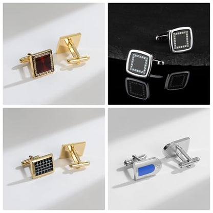 wynameleri Cufflinks Set 6 Pairs for Men, Business Formal Shirts Buttons Cuff Link Packed in Case - color: B0206009