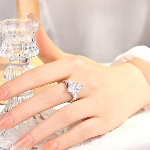 4CT 3 Stone Moissanite Engagement Ring for Women, Marquise Cut D Color VVS1, 925 Sterling Silver with 18K White Gold Plated, Anniversary Promise Ring for Her, Wedding Ring with Gift Box - color: White