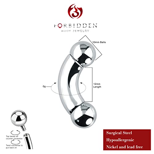 Forbidden Body Jewelry Curved Barbell Piercing Jewelry - 00GA-16GA Silver Eyebrow Piercing - Surgical Steel Snake Eye Frog Eyes Tongue Rings & Belly Rings for Women (6/14mm Bar, 3/12mm Balls) - style: 0GA, 12mm Length, 10mm Balls