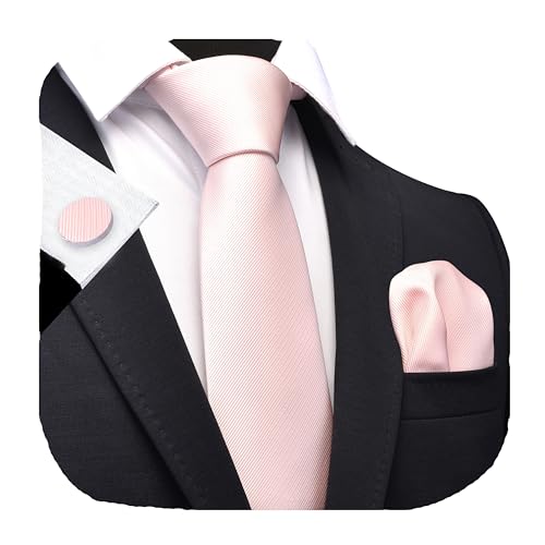 GUSLESON 3.15"（8cm） Solid Color Necktie and Pocket Square Cufflinks Sets For Men + Gift Box - color: Blush Pink