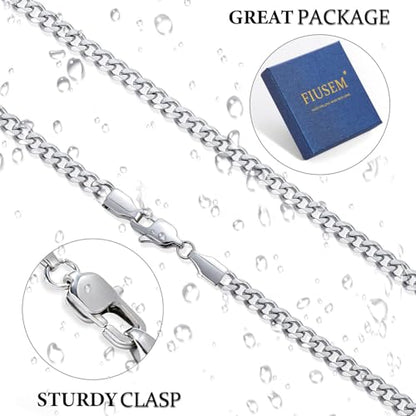 Fiusem 3.5mm Cuban Link Chains for Men, Silver Tone/Black/14K Gold Plated Stainless Steel Necklace Chain, Mens Necklace 16, 18, 20, 22, 24, 26, 28 Inch - size: 20 inches, style: a.5mm width-steel