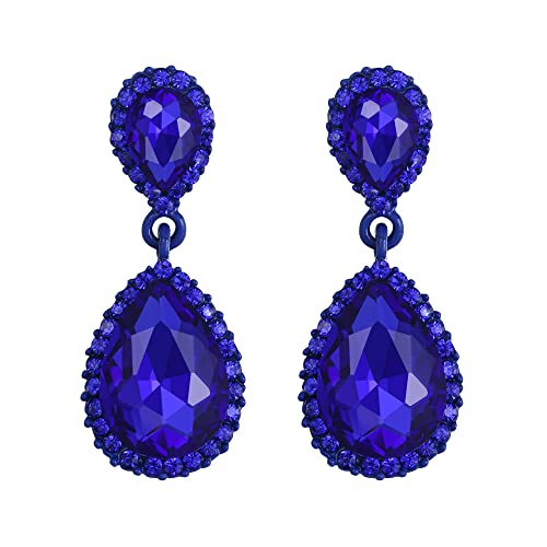 EVER FAITH Women's Austrian Crystal Wedding Tear Drop Dangle Earrings | Bridal Prom Jewelry for Bride Bridesmaid - color: Blue Blue-Tone