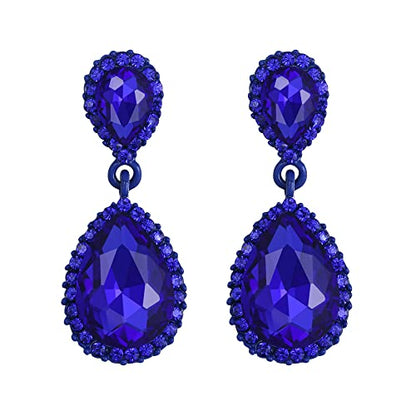 EVER FAITH Women's Austrian Crystal Wedding Tear Drop Dangle Earrings | Bridal Prom Jewelry for Bride Bridesmaid - color: Blue Blue-Tone