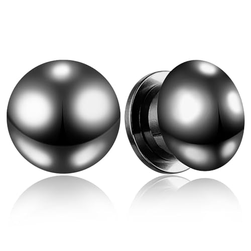 Casvort 2 PCS Hypoallergenic 0G-1" Cute Timeless Smooth Ball Screw Ear Gauges 316 Surgical Stainless Steel Fashion Ear Gauges Earrings Expander Women Piercing Body Jewelry - color: Black, size: 16 mm