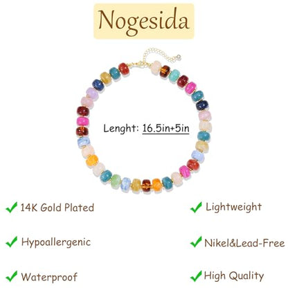 Colorful Beaded Necklace for Women Chunky Resin Beads Choker Necklaces Boho Statement Necklace Summer Vacation Y2K Jewelry - color: Colorful