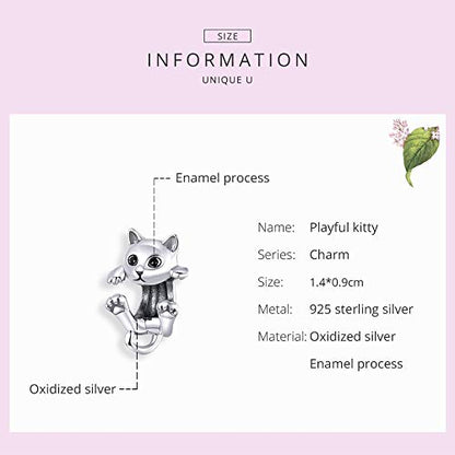 Hummingbird Charms For Bracelets 925 Sterling Silver Animal Dangle & Beads Butterfly Cat Beads Charms For Women Jewelry Gift - color: silver Cat