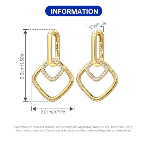 925 Sterling Silver Hoop Earrings Drop Dangle Earrings for Women Hypoallergenic Earring Trendy Huggie Earring Cute Graduation Birthday Gifts Jewelry for Women - color: French square earrings