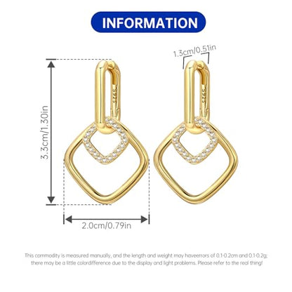 925 Sterling Silver Hoop Earrings Drop Dangle Earrings for Women Hypoallergenic Earring Trendy Huggie Earring Cute Graduation Birthday Gifts Jewelry for Women - color: French square earrings