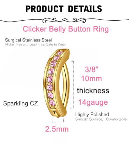 MODRSA Gold Belly Button Ring Dangle Belly Rings Silver Pink Dangling Dangly Belly Button Piercing Hypoallergenic Surgical Steel Opal Butterfly Navel Rings for Women Cute Dainty Navel Jewelry - color: C32-3pcs- pink gold