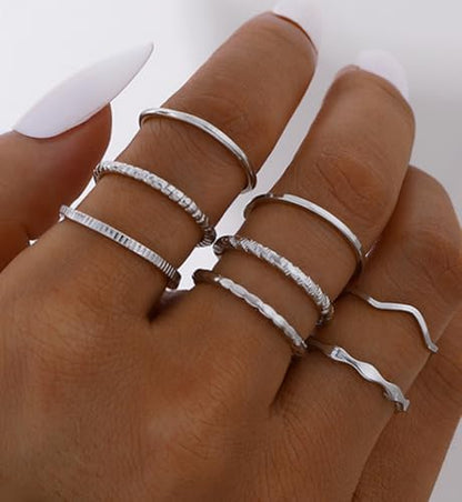 iF YOU 25 Pcs Gold Stackable Ring Set for Women, Chunky Knuckle Finger Midi Rings, Silver Simple Stacking Cute Rings Pack Trendy Stuff Jewelry Gift - style: 24 Silver thin rings
