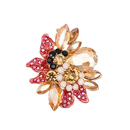 CSY Luxury Froral Cocktail Statement Rings Stretch Adjustable Ring | Gorgeous Women's Austrian Crystal Leaves Flower Big Cocktail Statement Rings Stretch Adjustable Ring Jewelry Accessories - color: red and champagne