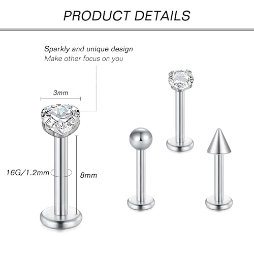 Zolure 16g Lip Rings Horseshoe Labret Jewelry Lip Barbell Ring Spike Snake Bite Piercing Jewelry Tragus Helix Earrings Studs Medusa Piercing for Women Men - color: 16G 8mm #1