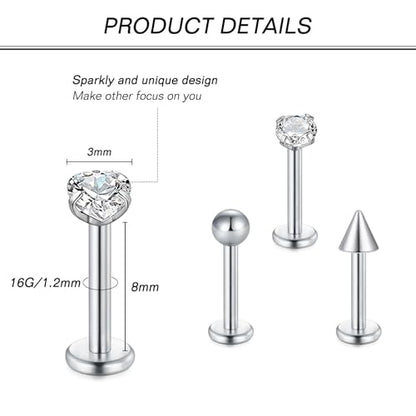 Zolure 16g Lip Rings Horseshoe Labret Jewelry Lip Barbell Ring Spike Snake Bite Piercing Jewelry Tragus Helix Earrings Studs Medusa Piercing for Women Men - color: 16G 8mm #1