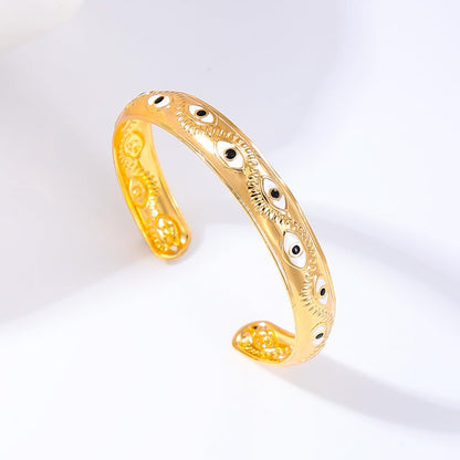 Evil Eye Bracelet, Chunky Gold Bangle Silver Boho Bracelets Open Bohemian Trendy Statement Adjustable Stainless Steel For Women Jewelry Gifts - color: Gold White Eye
