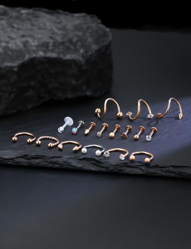 16G Horseshoe Lip Rings 316L Surgical Steel Medusa Labret Snake Bite Monroe Lip Ring 16 Gauge Tragus Forward Helix Conch Cartilage Lobe Earrings Stud Piercing Jewelry For Women Men - color: Rose Gold