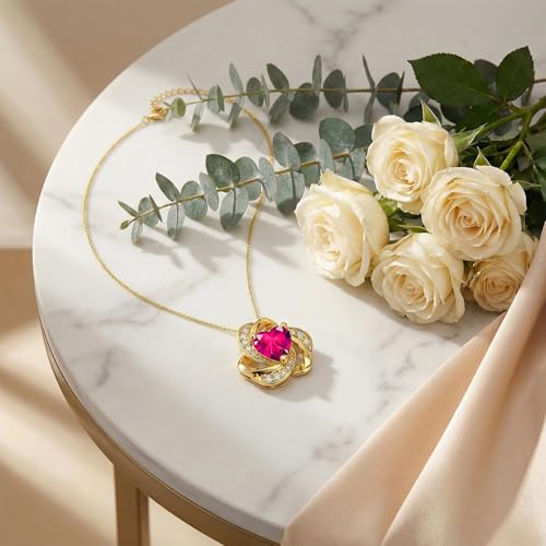Midari 18K Gold Love Knot Necklace Love Knot Pendant Necklace with 12 Months Birthstones I Love You Forever Jewelry Gifts for Women Mom Her - color: 07-July