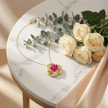 Midari 18K Gold Love Knot Necklace Love Knot Pendant Necklace with 12 Months Birthstones I Love You Forever Jewelry Gifts for Women Mom Her - color: 07-July