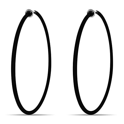 Clip On Spring Hoop Earrings for Non-Pierced Ears - color: Black, size: 60mm