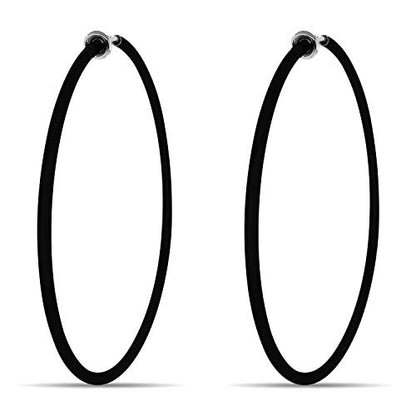 Clip On Spring Hoop Earrings for Non-Pierced Ears - color: Black, size: 60mm