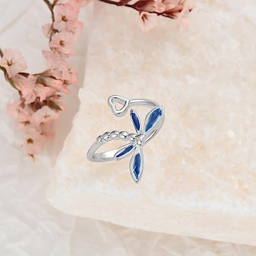 Dragonfly Toe Ring for Women 925 Sterling Silver Dragonfly/Butterfly/Cat/Paw Toe Rings Adjustable Open Ring for Women Christmas Jewelry Gift - color: Dragonfly-Toe