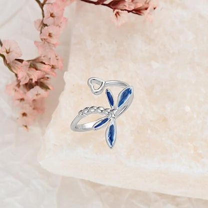 Dragonfly Toe Ring for Women 925 Sterling Silver Dragonfly/Butterfly/Cat/Paw Toe Rings Adjustable Open Ring for Women Christmas Jewelry Gift - color: Dragonfly-Toe