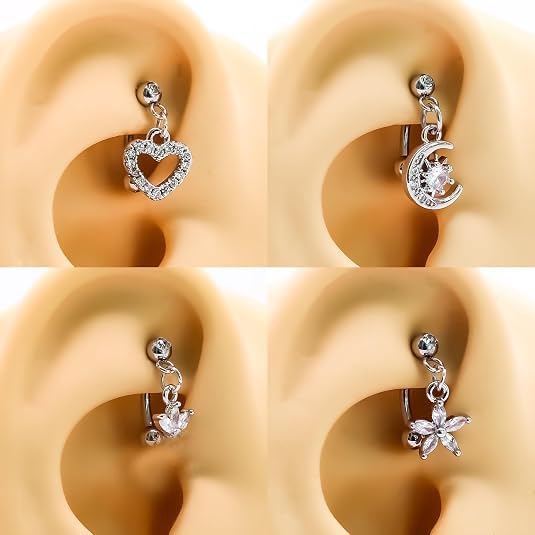 4Pcs Rook Eyebrow Piercing Jewelry for Women 16G Stainless Steel 8mm Curved Barbell Rook Earrings Hypoallergenic Lip Rings Rook Eyebrow Cartilage Daith Surface Tragus Piercing Jewelry