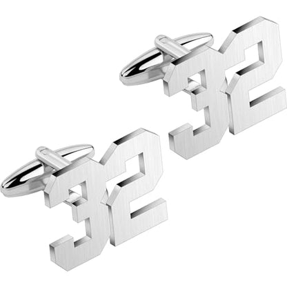 AMITER Mens Cufflinks with Number, Classic Silver Personalized Cuff Links for Men, Sport’s Day Casual or Formal Shirts - style: 32