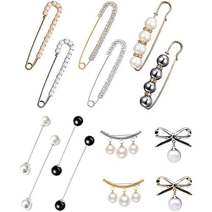 14 PCS Brooch Pins Faux Pearl Safety Pins Sweater Shawl Clips Vintage Shirts Dresses Cardigan Collar Brooches Pins Set