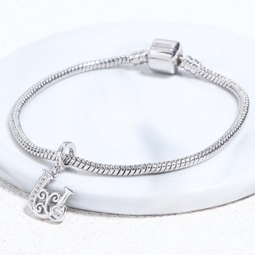 925 Sterling Silver Letter Charms for Pandora Bracelets Silver Letter A Alphabet Charm Initial Dangle Charms Beads Jewelry Gift for Women - style: Dangle Letter Charm U