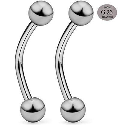 SCERRING 2-8PCS 16G G23 Titanium Curved Eyebrow Barbell Tragus Helix Ear Belly Lip Nipple Tongue Ring Body Piercing Jewelry 6-16mm - style: 2PCS - 16mm